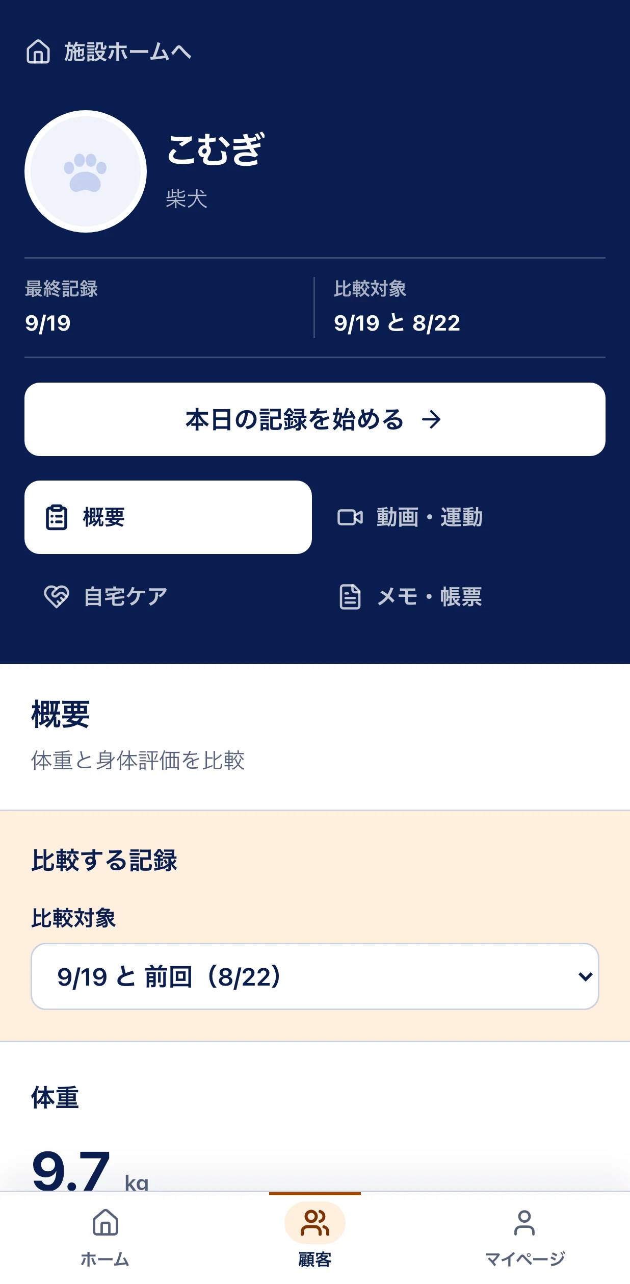 顧客ごとの記録画面。施術の記録や経過を確認できる（デモデータ）