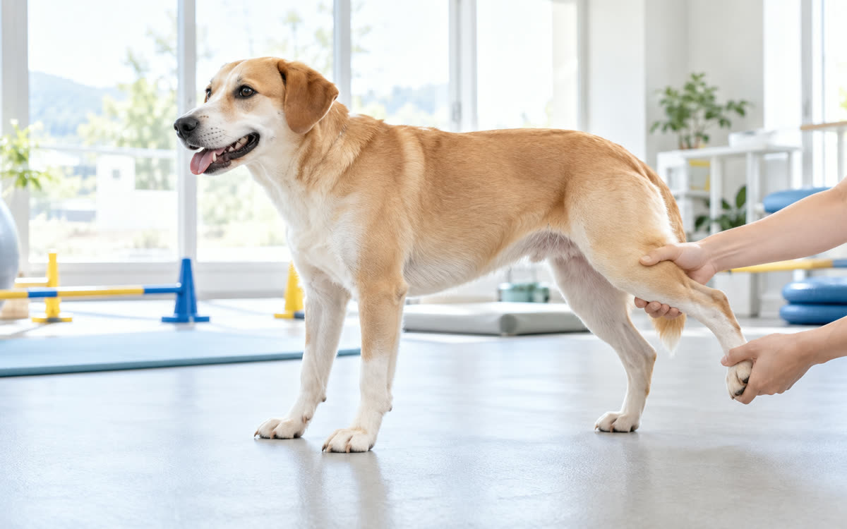 リハビリ施設で犬の運動を手伝う手元（イメージ）